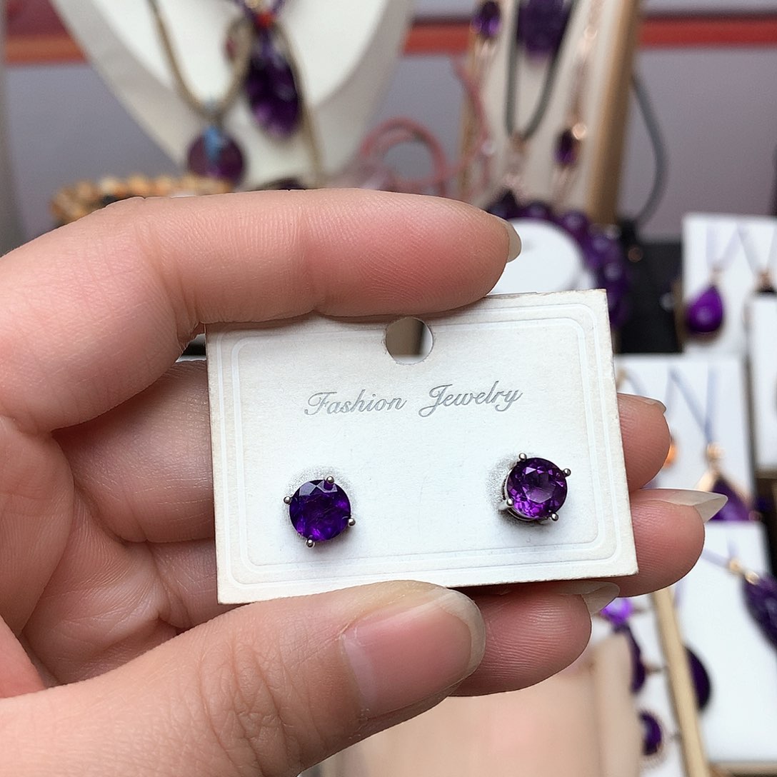 紫晶耳饰银S925镶嵌福利款