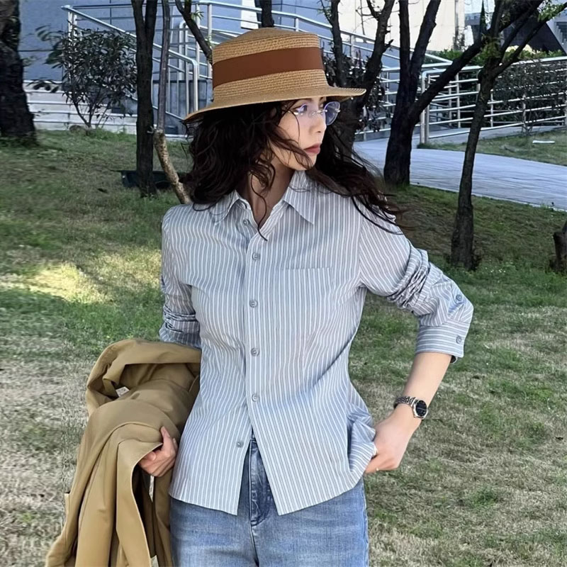 [专柜]25年早春季新款翻领通勤收身显瘦长袖衬衫上衣女530022