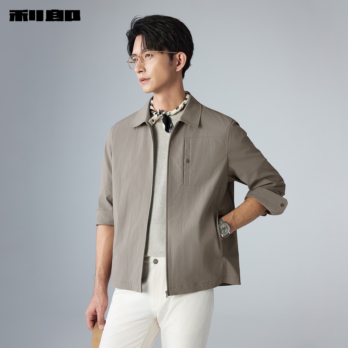 利郎官方 夹克男士2026春季新款商务休闲翻领薄款外套简约纯色