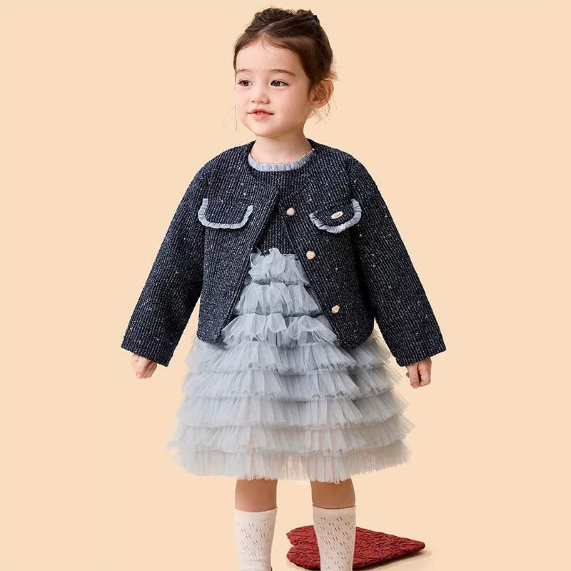 2025女童连衣裙秋冬款新款儿童公主裙开衫套装宝宝周岁礼服加绒