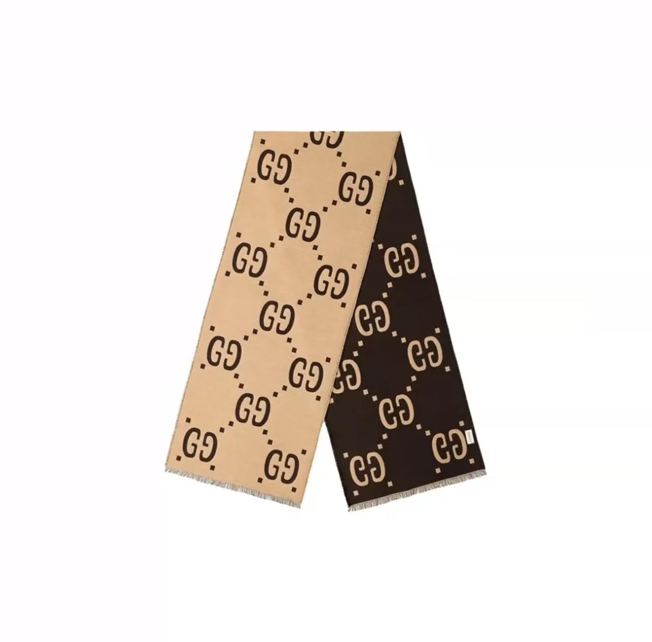 99新 GUCCI/古驰 GGS古驰棕褐色双面羊毛围巾 25577295