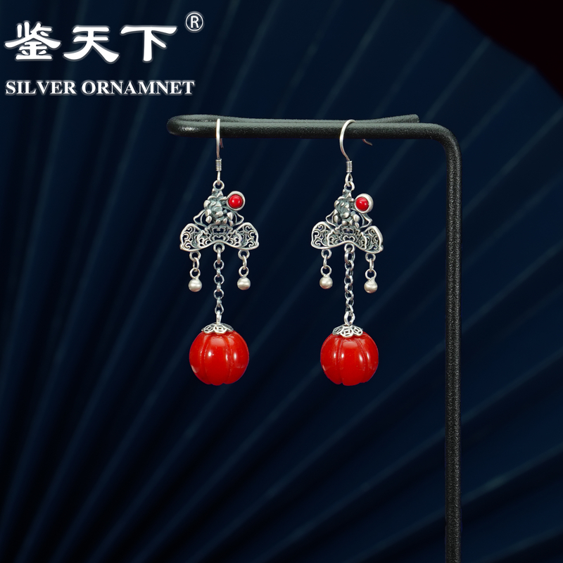 925银耳饰 [鉴天下] 复古莲花镂空莲花流苏耳饰07420063