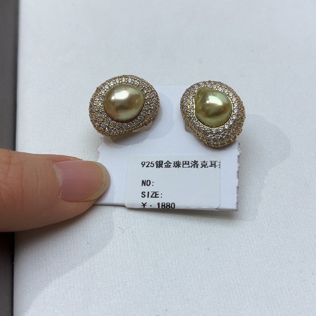 海水珍珠耳饰银S925镶嵌