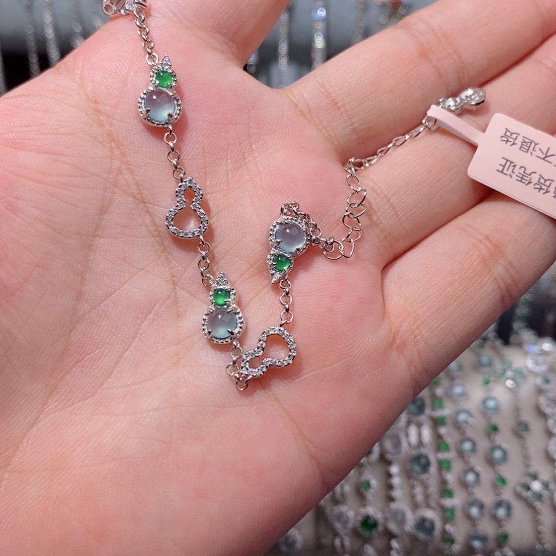 银S925镶嵌手链翡翠k j j j ji