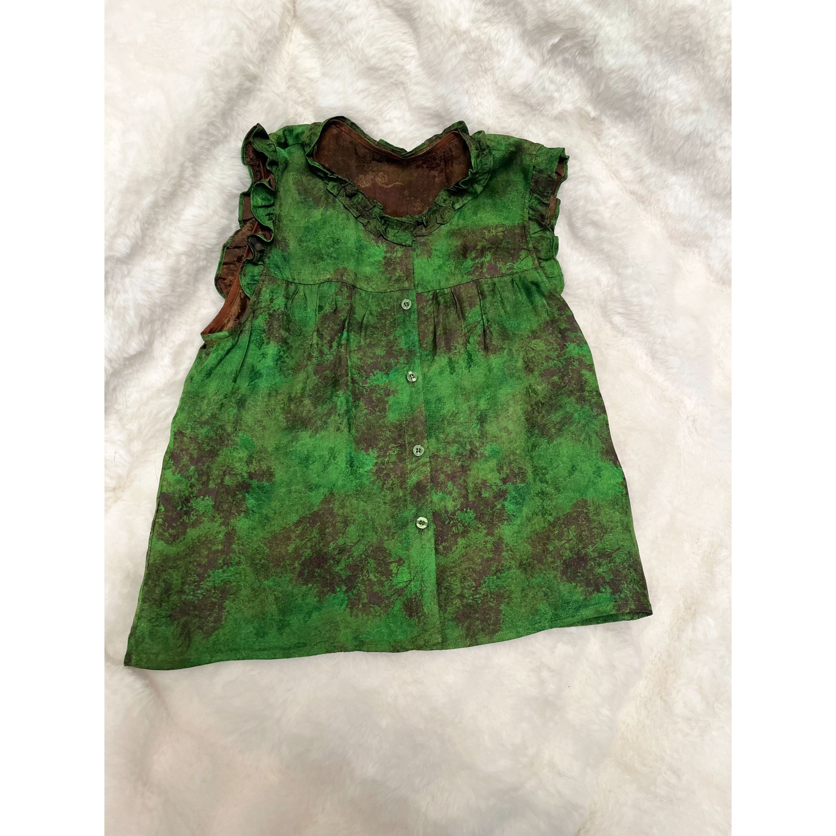 曼海《非遗美学》2116新中式复古印花减龄无袖花边背心