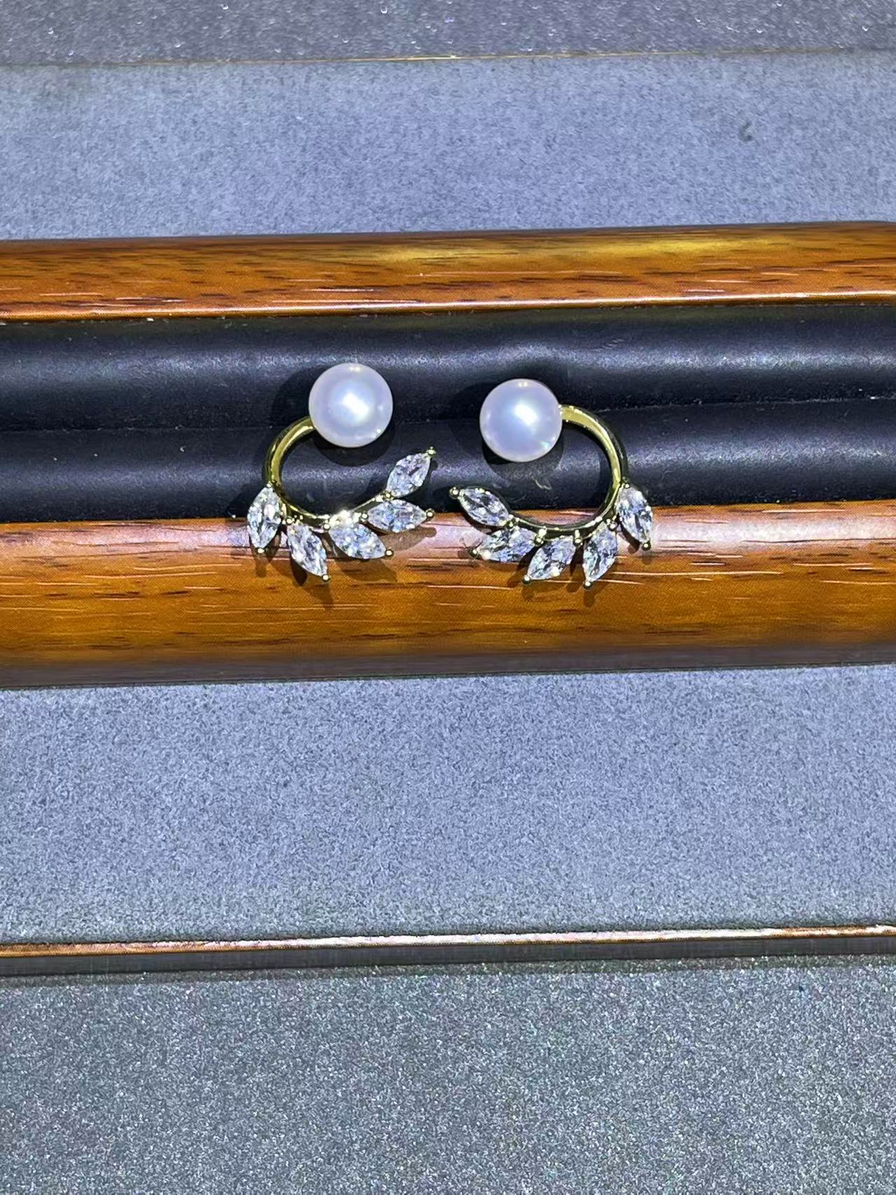 a2115黄托圆珠叶子耳钉多样性发货