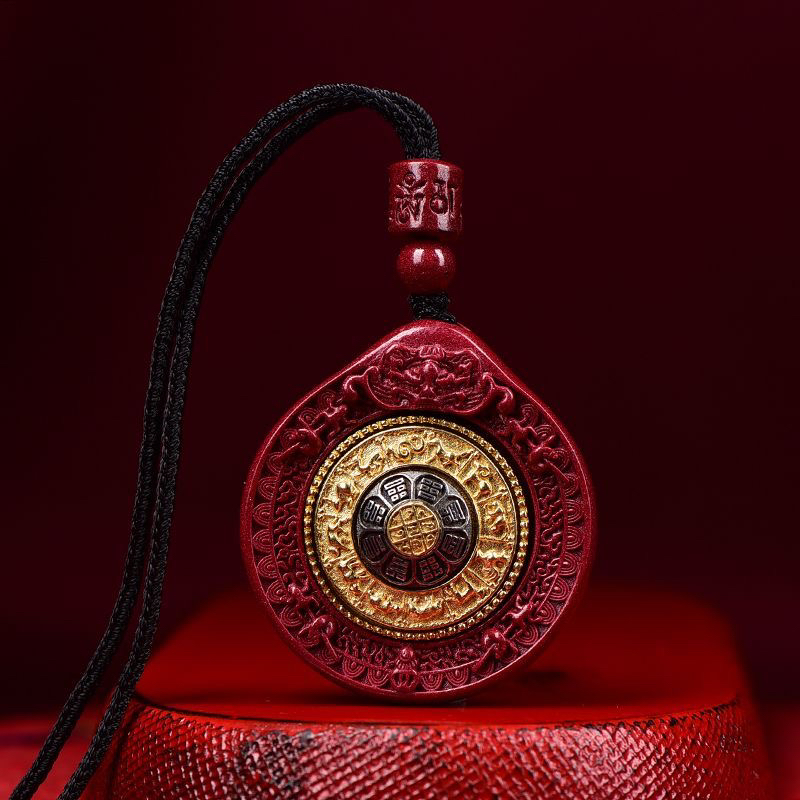 含辰砂工艺品朱砂九宫八卦护身符吊坠紫金砂陀飞轮毛衣链