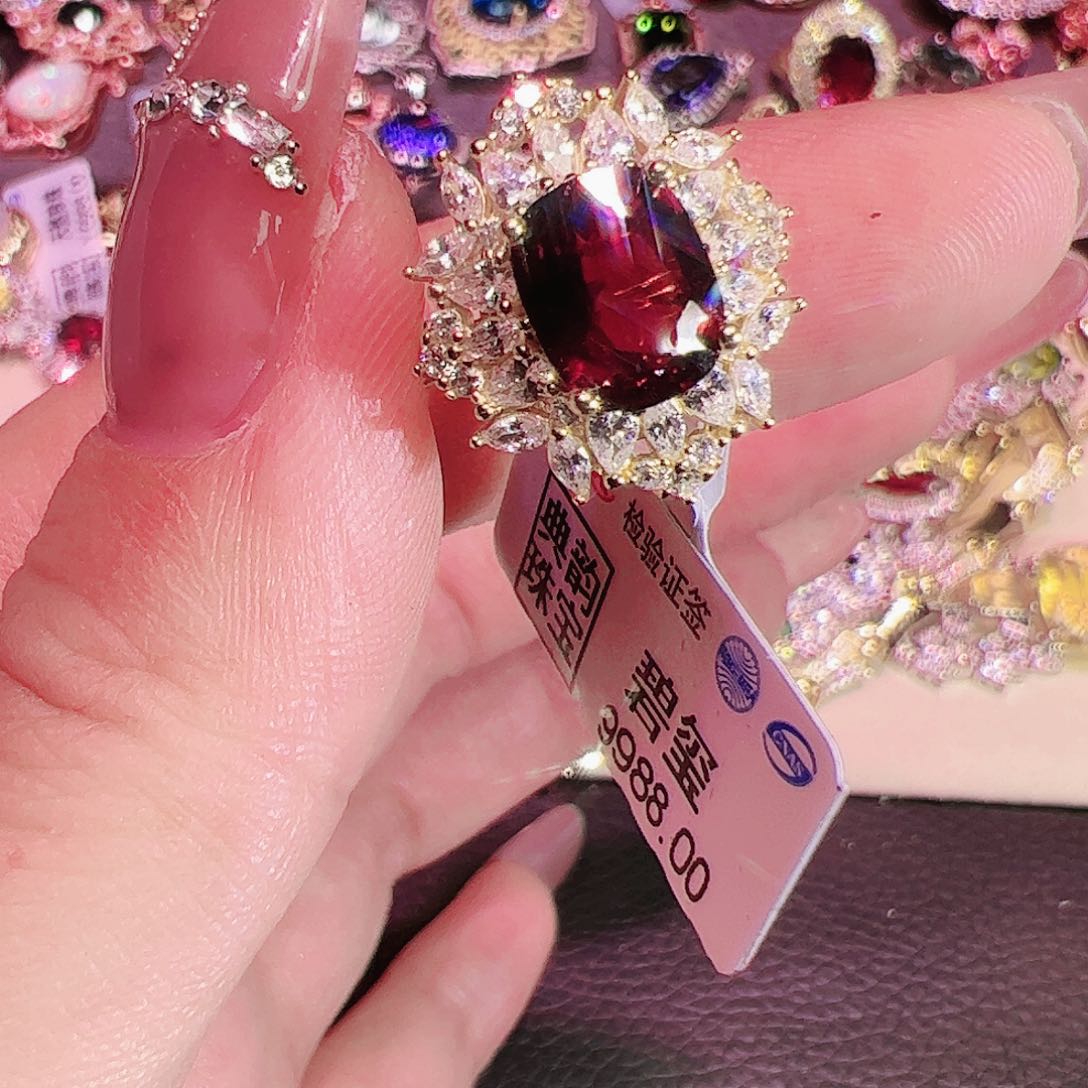 碧玺碧玺戒指银S925镶嵌