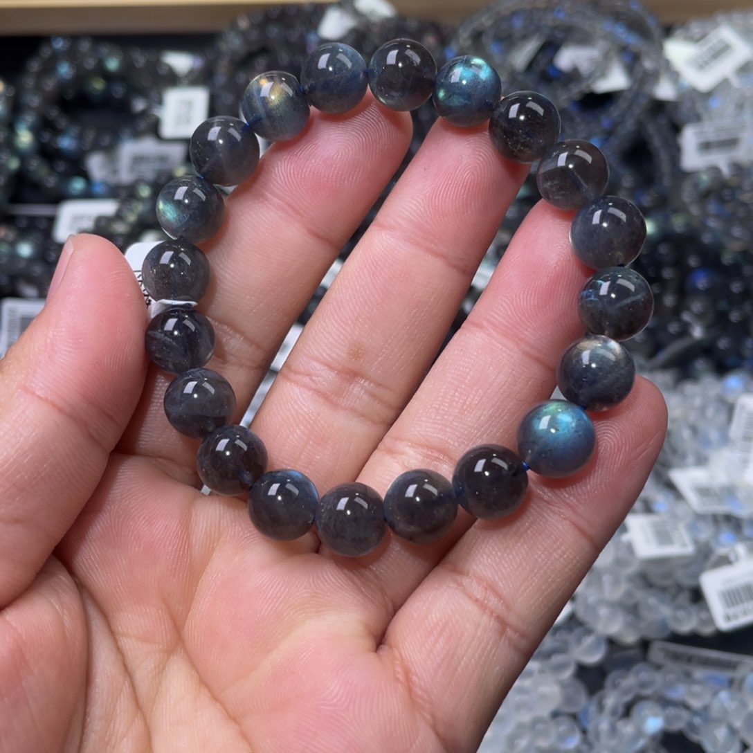 拉长石手链未镶嵌小**贝黑体拉长石手链40.4m