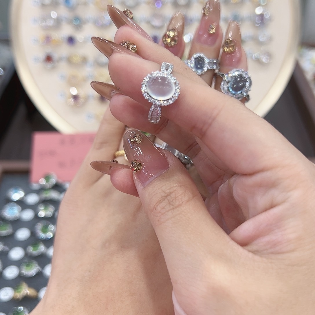 蛇纹石玉戒指银S925镶嵌