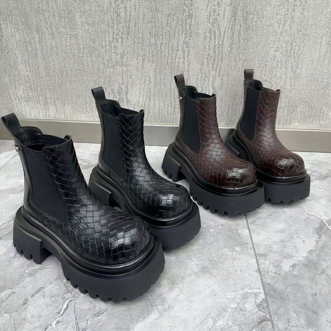 唐小肉增高编织秋冬季烟筒靴头高智明星同款百搭时尚6115-7