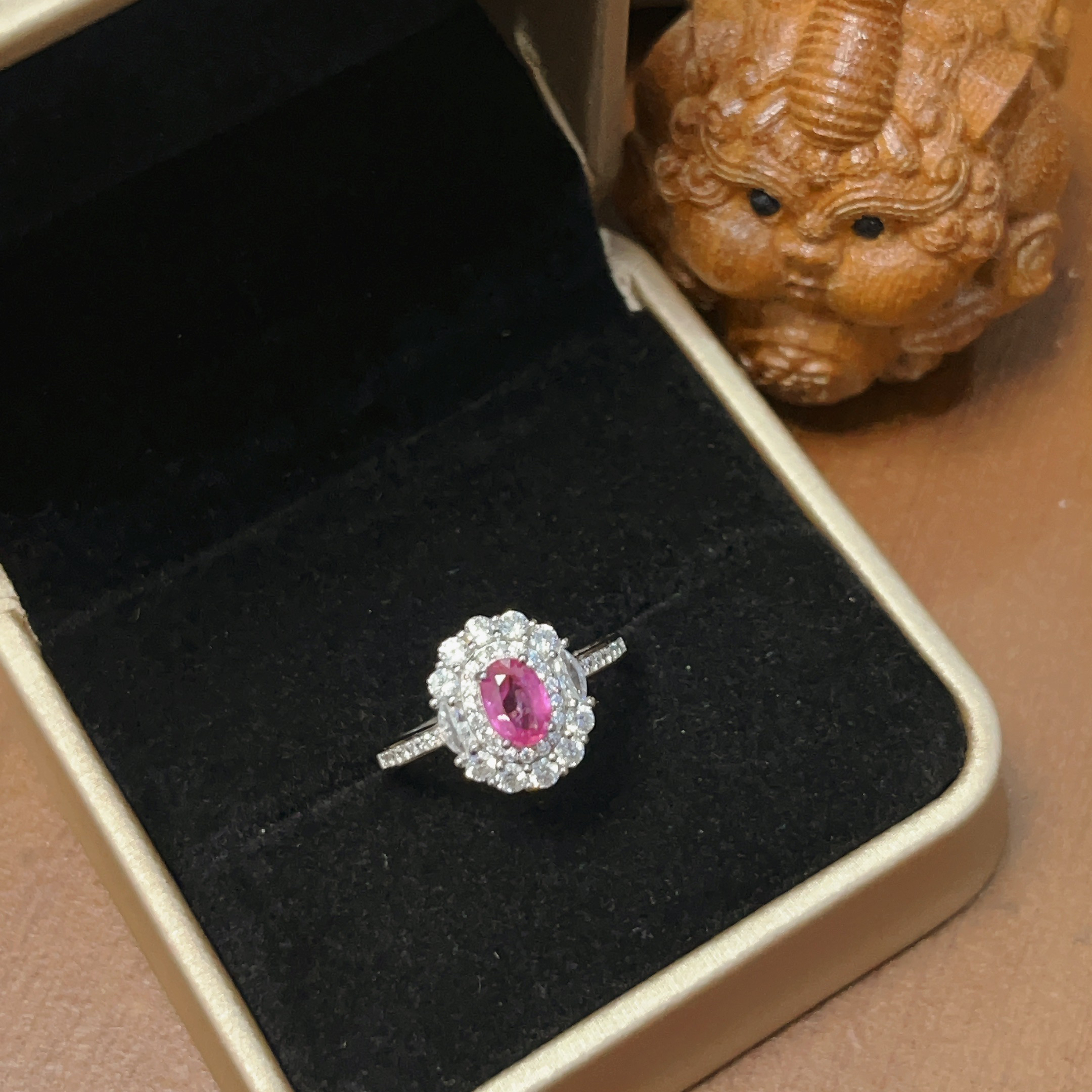 天然红宝石戒指仙粉莲花色气质戴妃款带基地质检证书