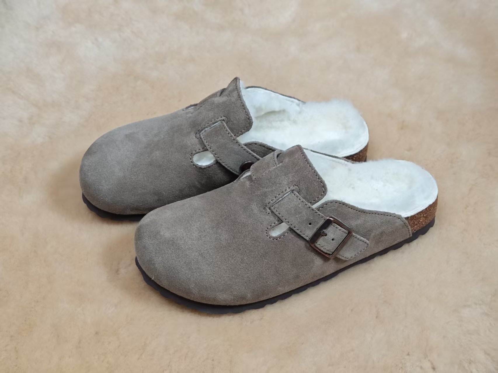 【真皮真毛】男款半包博肯加绒桑坡羊皮毛一体冬季包头保暖拖鞋