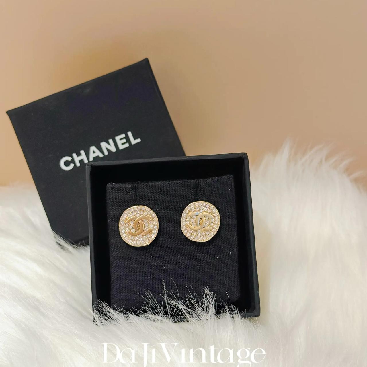 99新 Chanel/香奈儿 大吉中古/Chanel香奈儿镶钻圆形金色耳钉