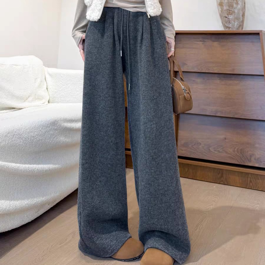 糯米裤子冬季加绒加厚糯米裤直筒休闲垂感阔腿裤
