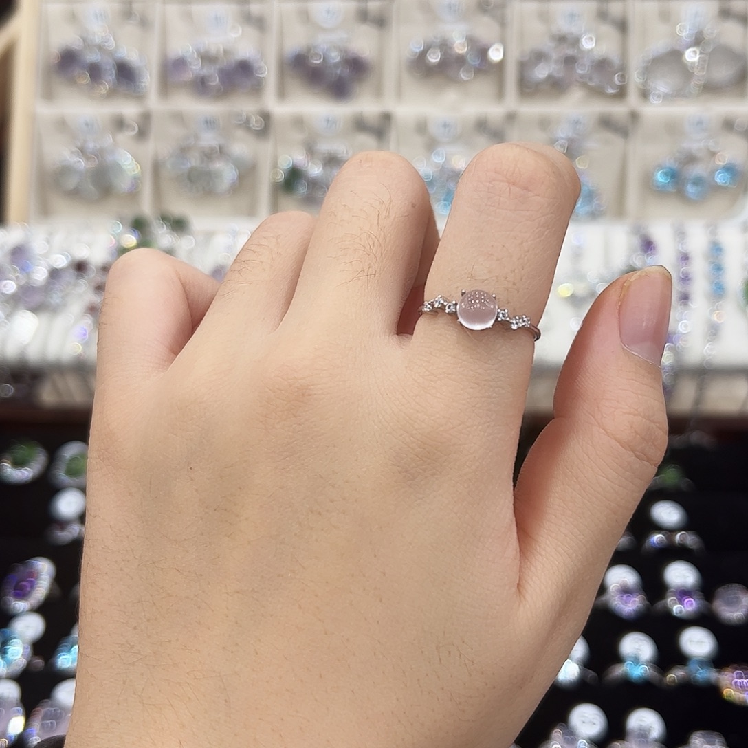 芙蓉石银S925镶嵌戒指