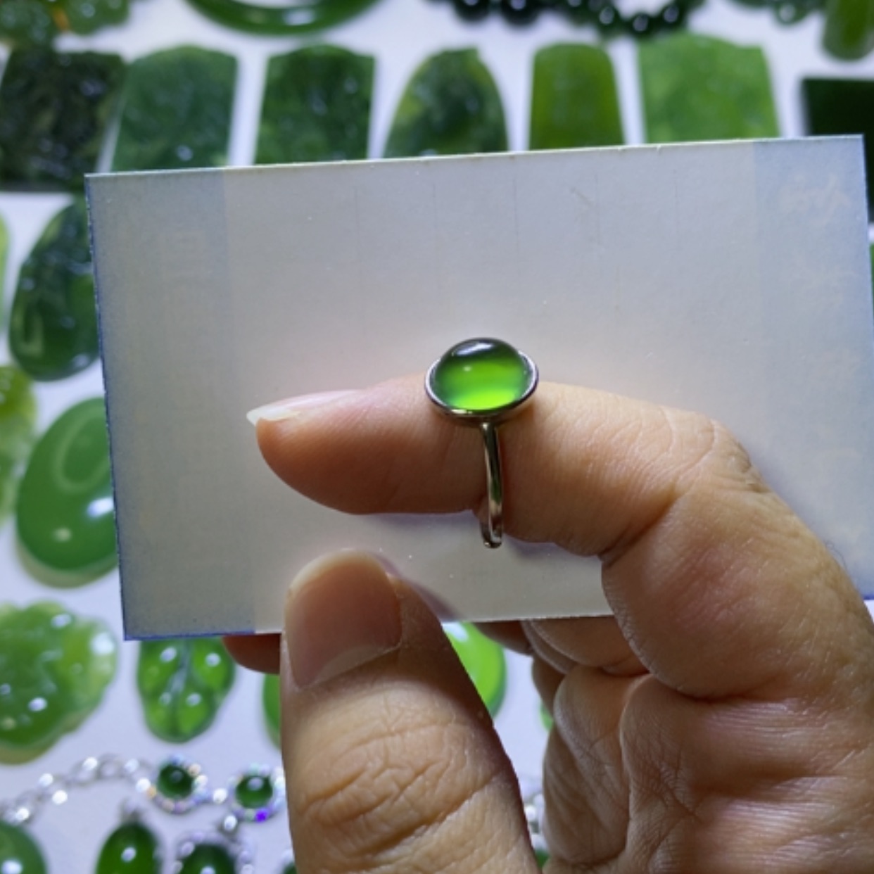 【闪购商品】蛇纹石玉戒指银S925镶嵌