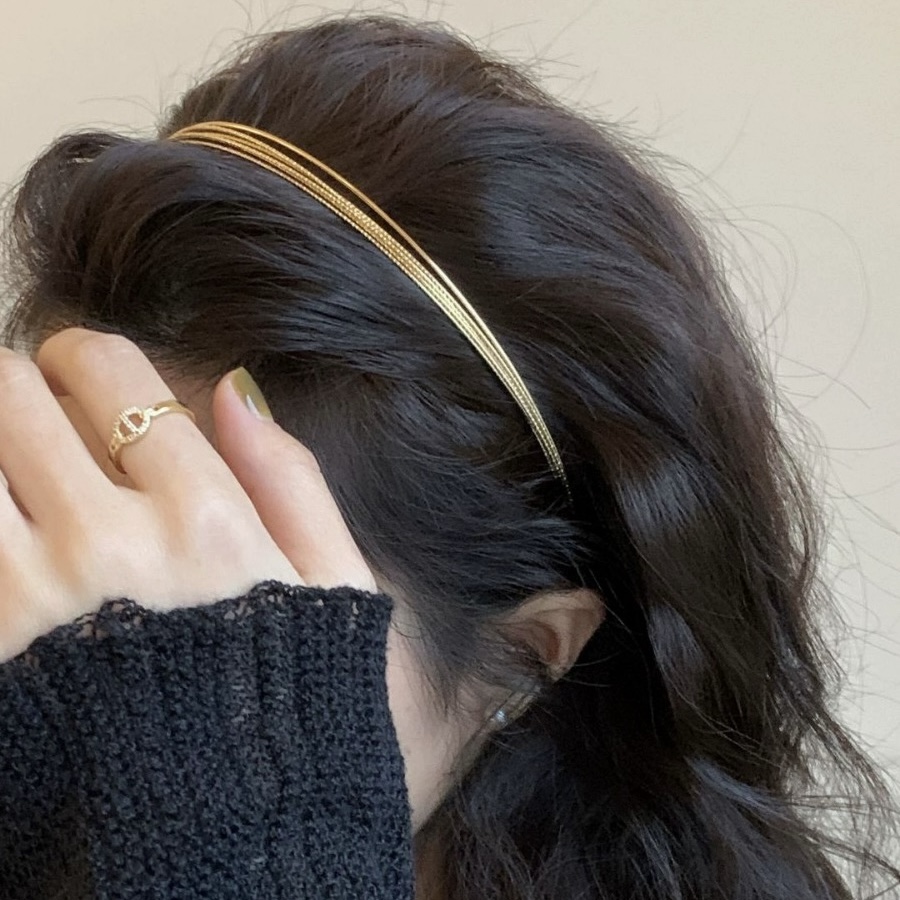 极简风金色线条多层细发箍女时尚气质高颅顶洗脸头箍个性百搭发卡