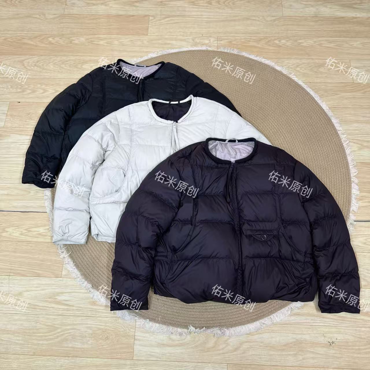 2025冬季加厚羽绒服针织拼接圆领宽松宽松时尚洋气90白鸭绒外套