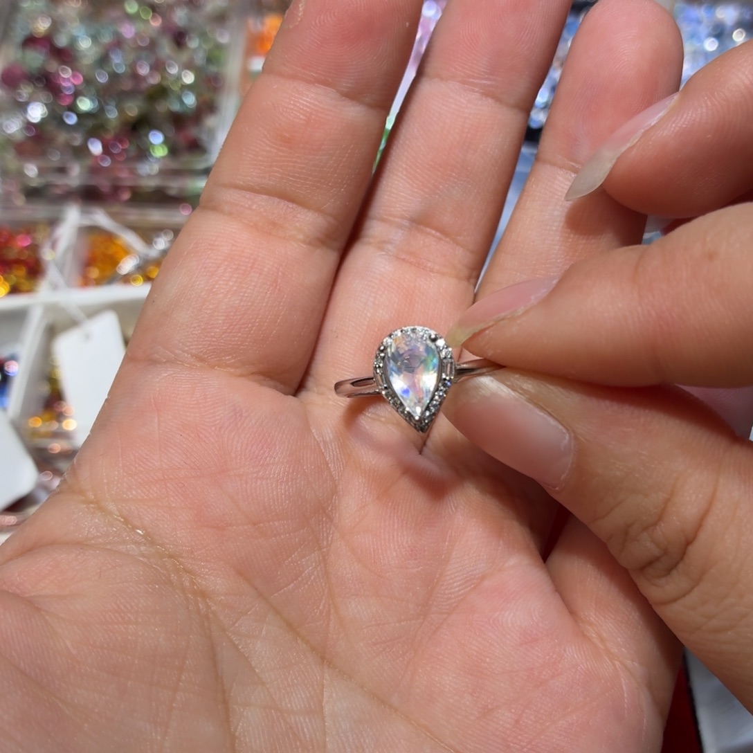 戒指银S925镶嵌月光石