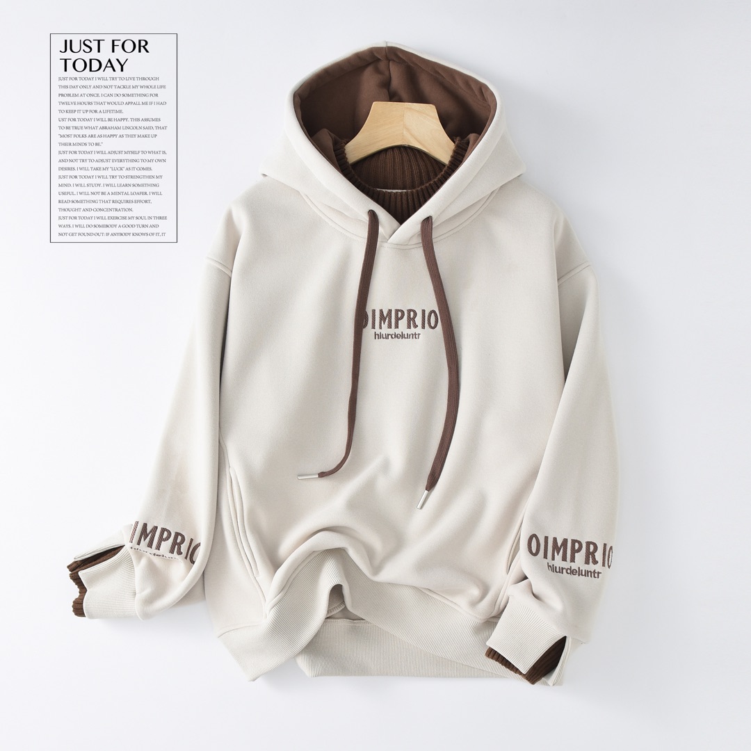 加绒加厚冬季新款刺绣字母休闲假两件连帽卫衣女7081