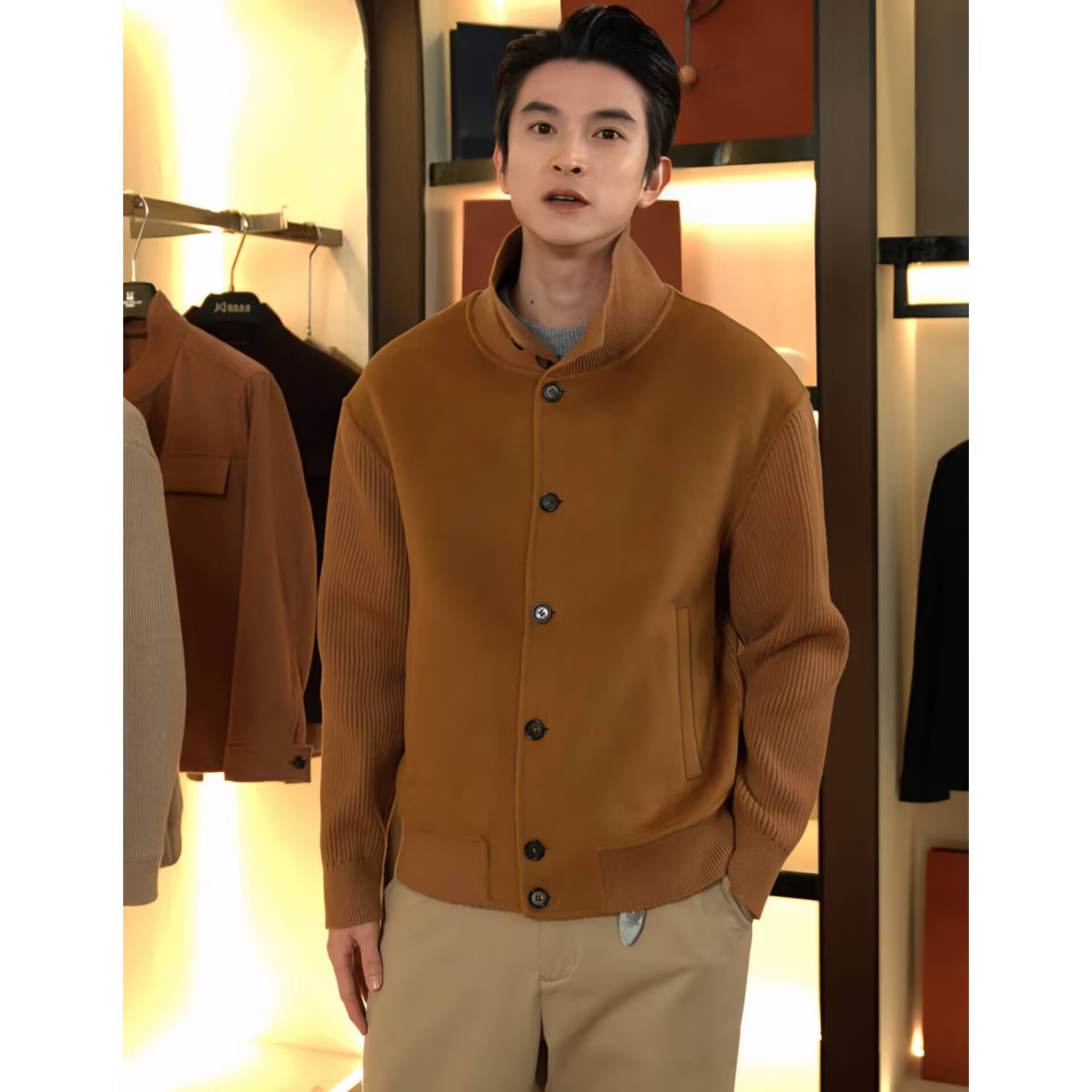 YFAN-L*p 2025秋冬新款 男士羊毛羊绒双面立领老钱风夹克