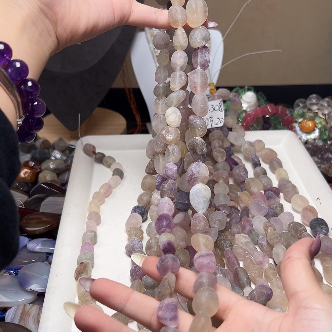 玛瑙/玉髓合金珠宝半成品j718 紫磨砂萤石随形一条