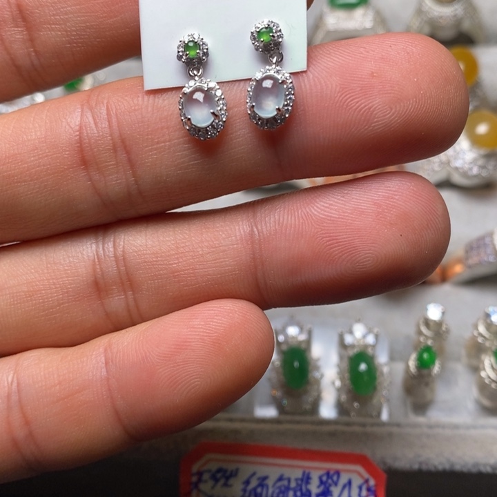 翡翠耳饰银S925镶嵌耳钉