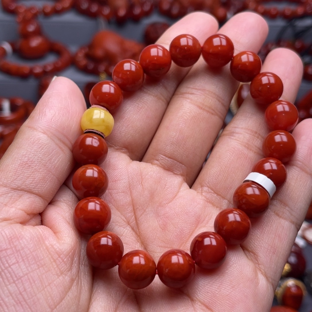 南红玛瑙未镶嵌珠宝奇石单圈10mm