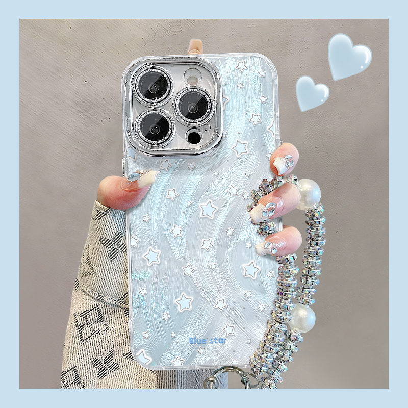 蓝色星星适用苹果15华为vivo/oppo小米iPhone16精孔羽纱纹手机壳