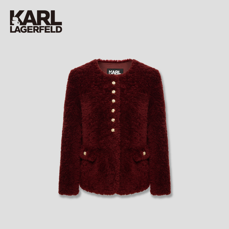 KARL LAGERFELD圆领双袋毛奢侈品奢品服饰奢品外套M27E1550
