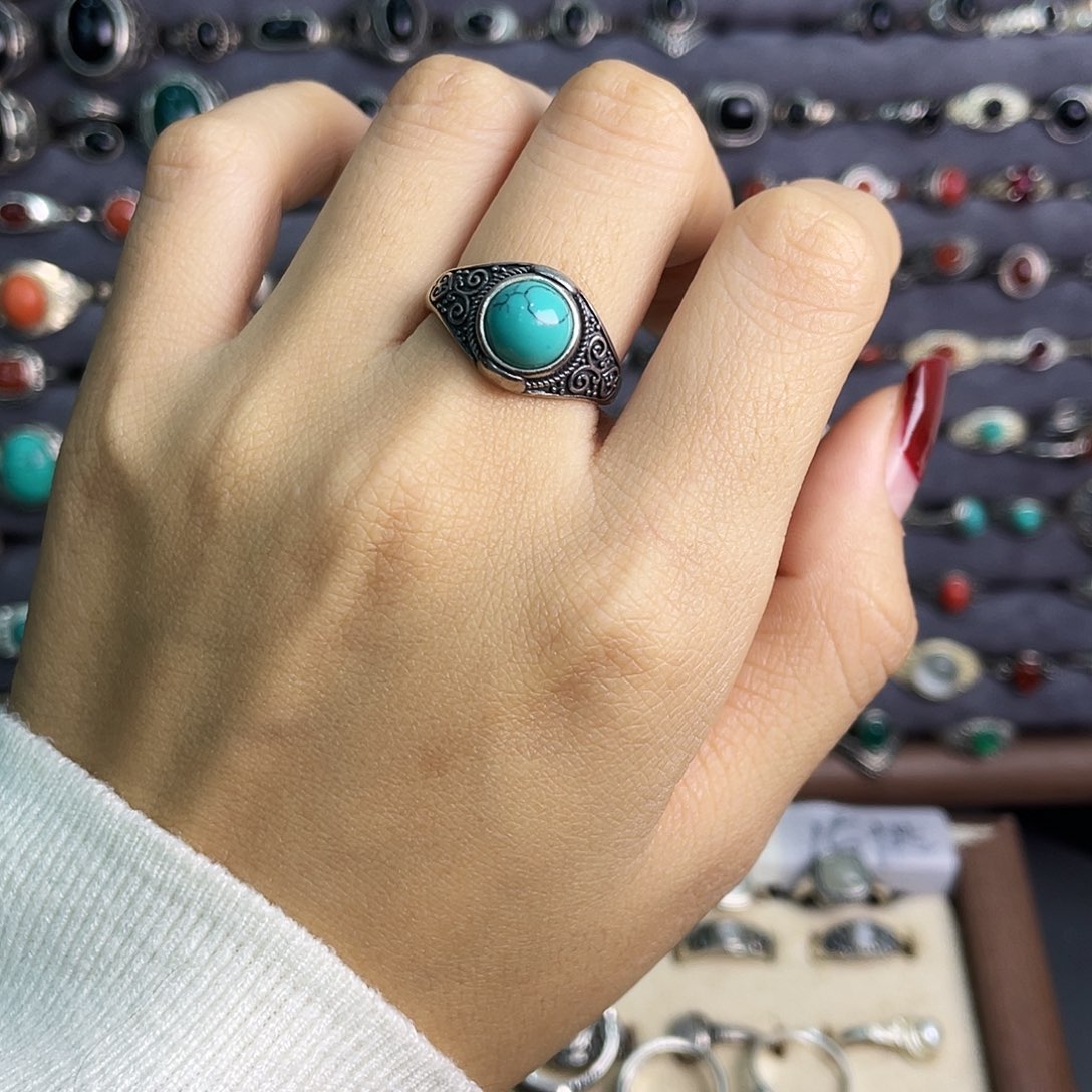 玻璃足银马鞍戒指