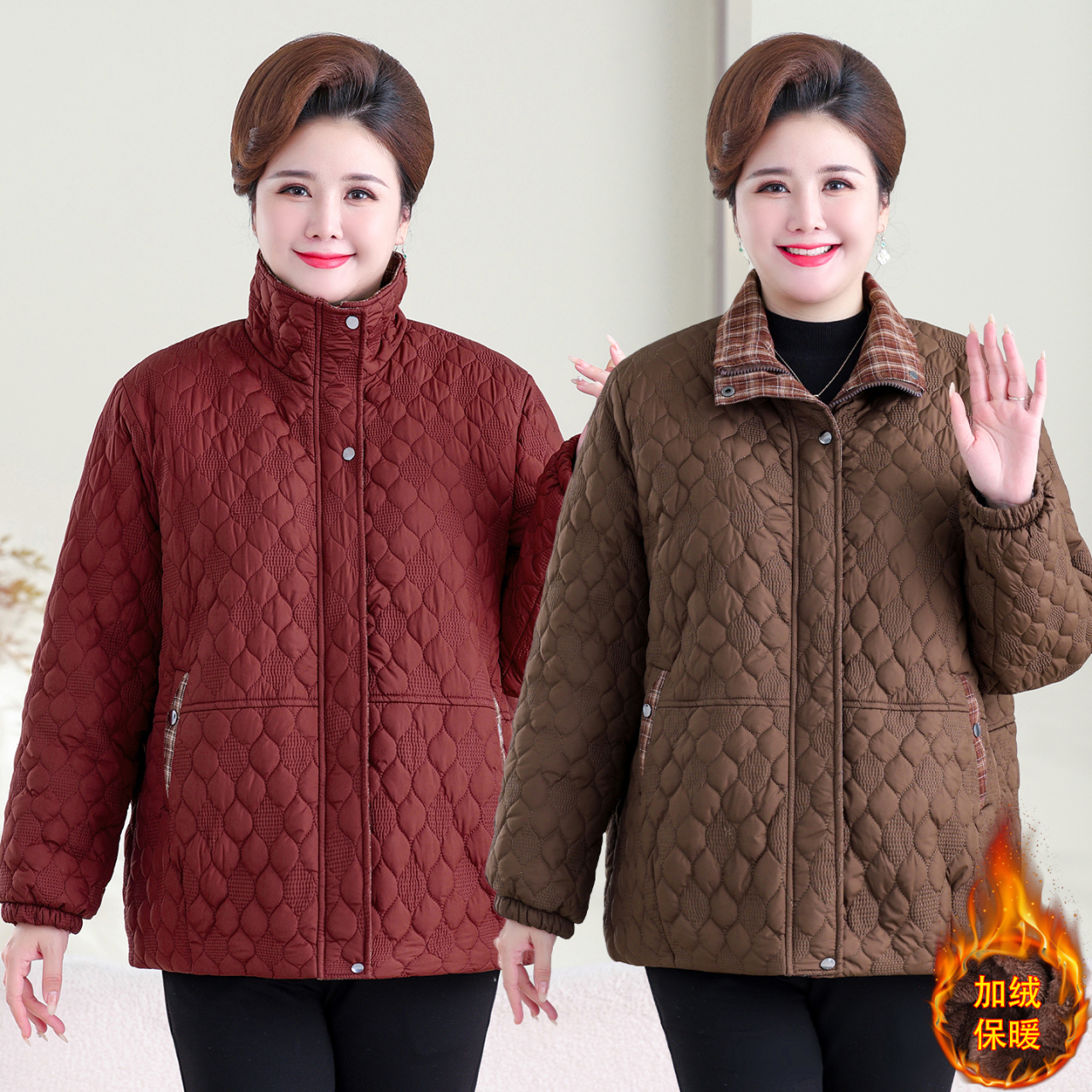 8XL胖妈妈冬季加绒棉衣中老年加肥加大码棉服老太太加绒保暖外套