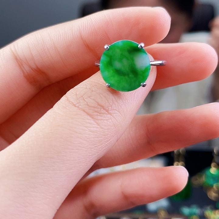 翡翠戒指银S925镶嵌饰品