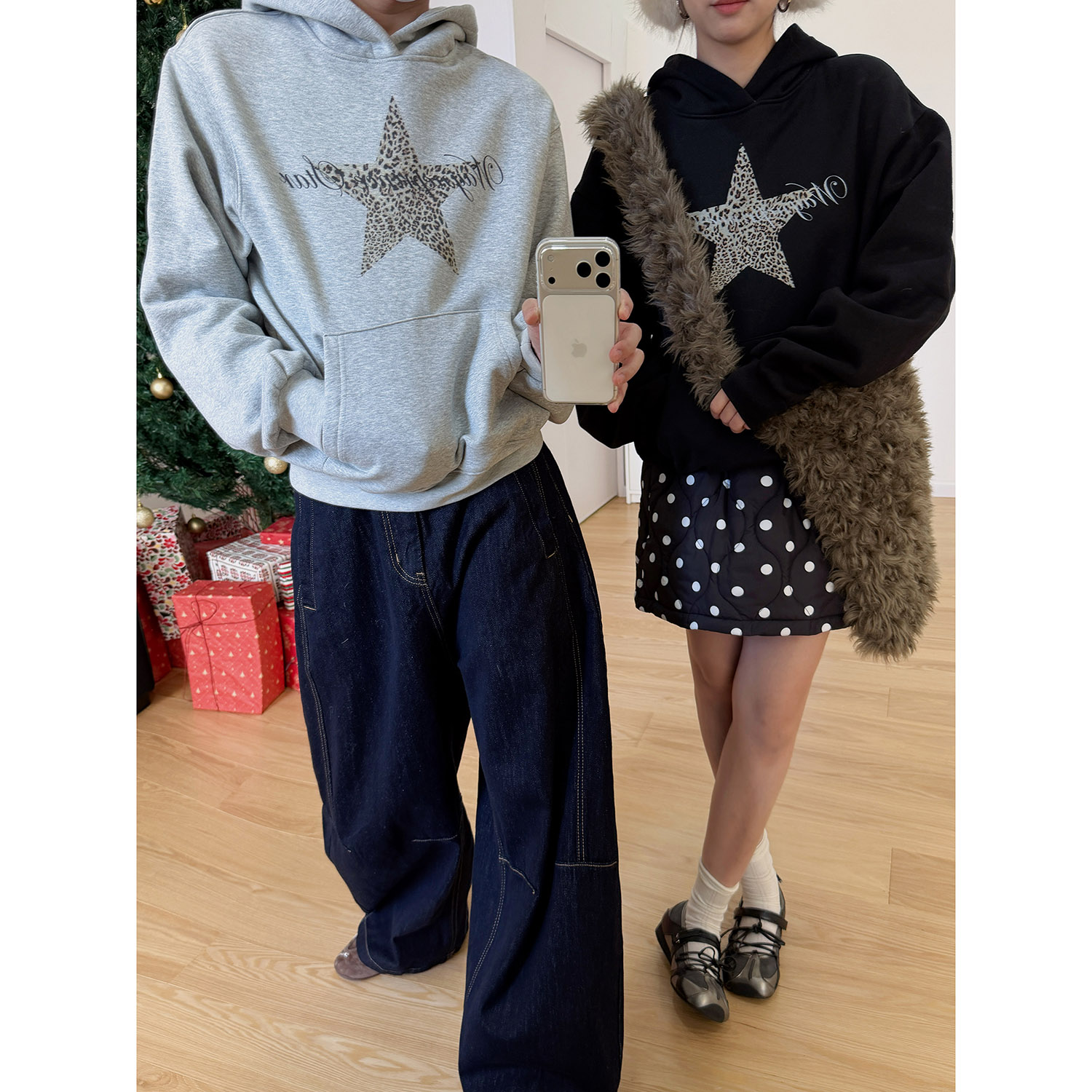 19studio WAYNEPRINCE美式高街豹纹星星连帽卫衣日常通勤套头上衣