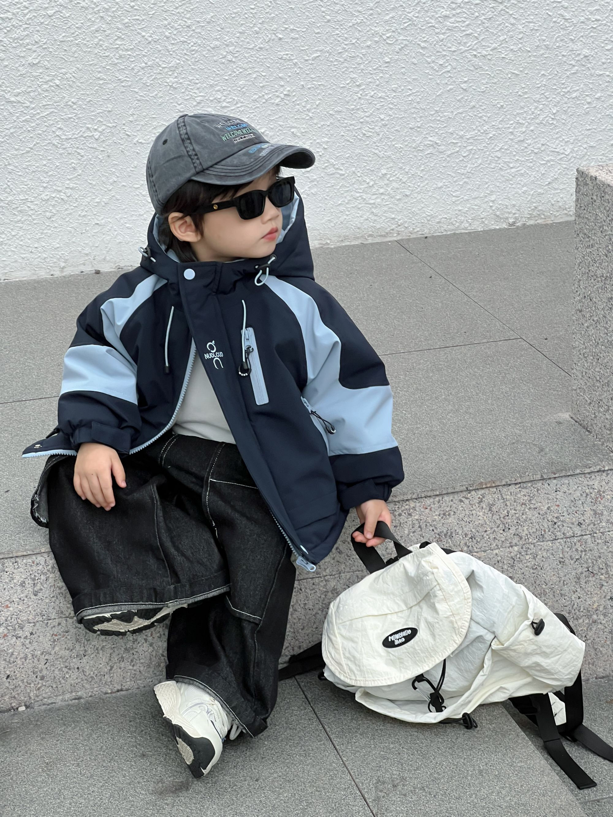 幂姐童装 儿童外套2025冬季新款冲锋衣连帽棉衣加绒加厚保暖棉服