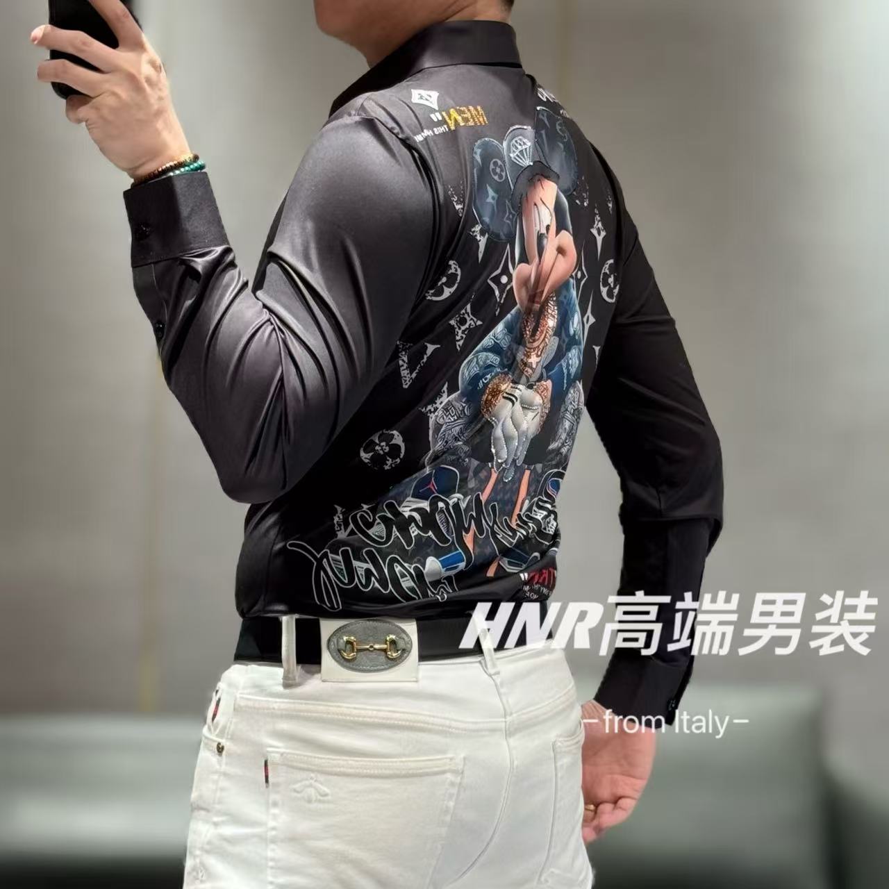 土豪米老鼠弹力莱卡面料春季新品男士时尚休闲百搭衬衫82525