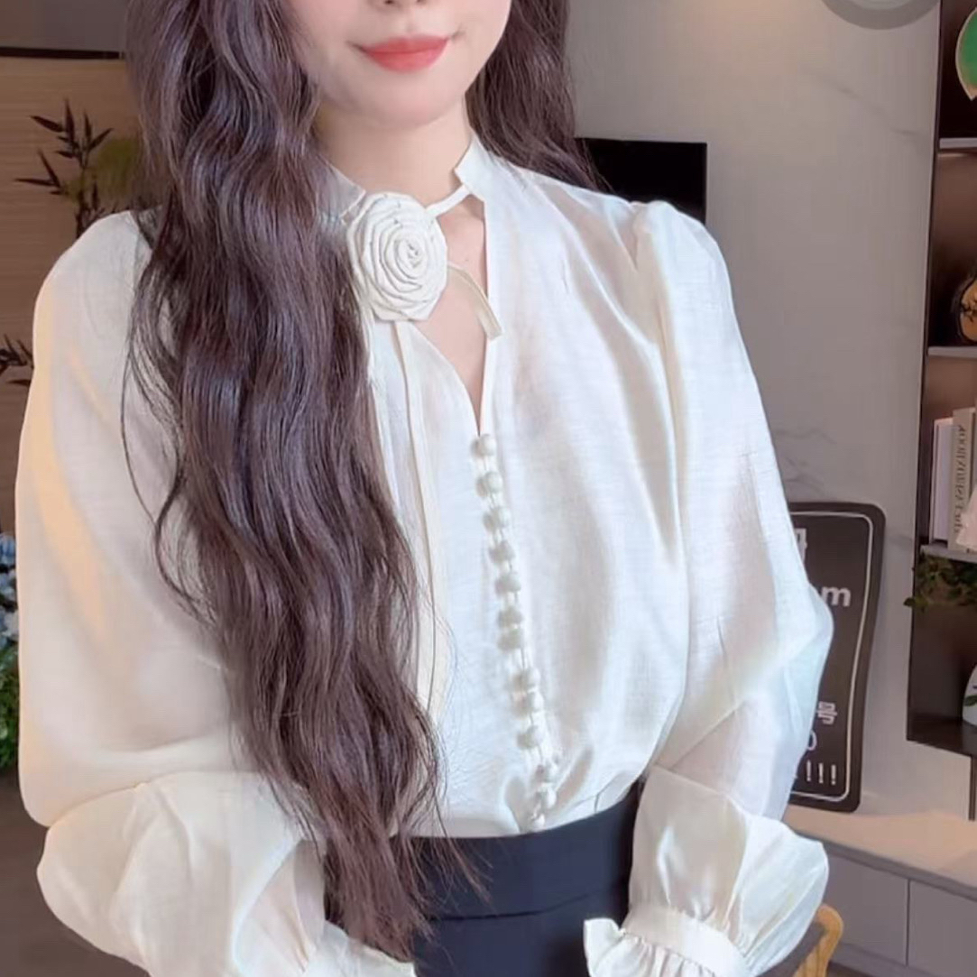 【运费补贴】法式独特上衣v领衬衫春季新款高级感超好看长袖衬衣