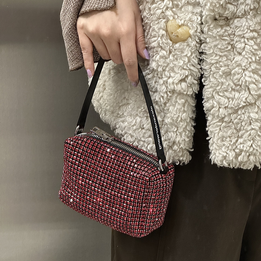 95新 Alexander McQueen/亚历山大·麦昆 红钻面手提饭盒包