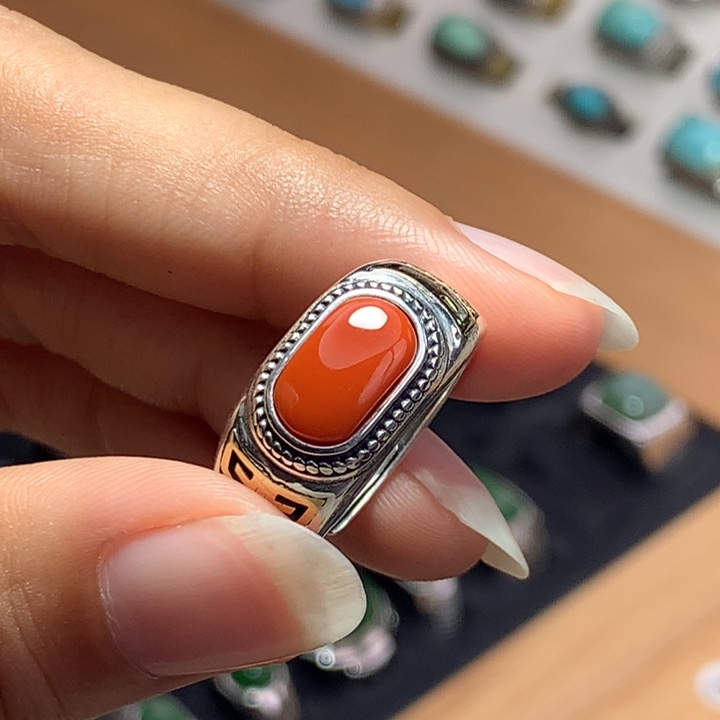 南红玛瑙戒指银S925镶嵌0**谢