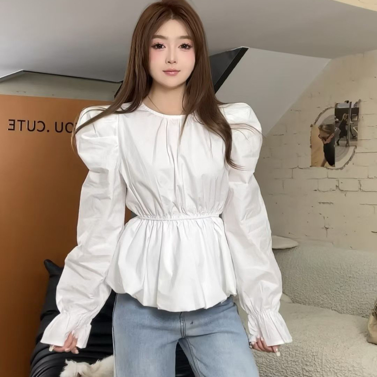 ～（姐姐家）新款泡泡袖收腰设计感百搭显瘦长袖衬衫女