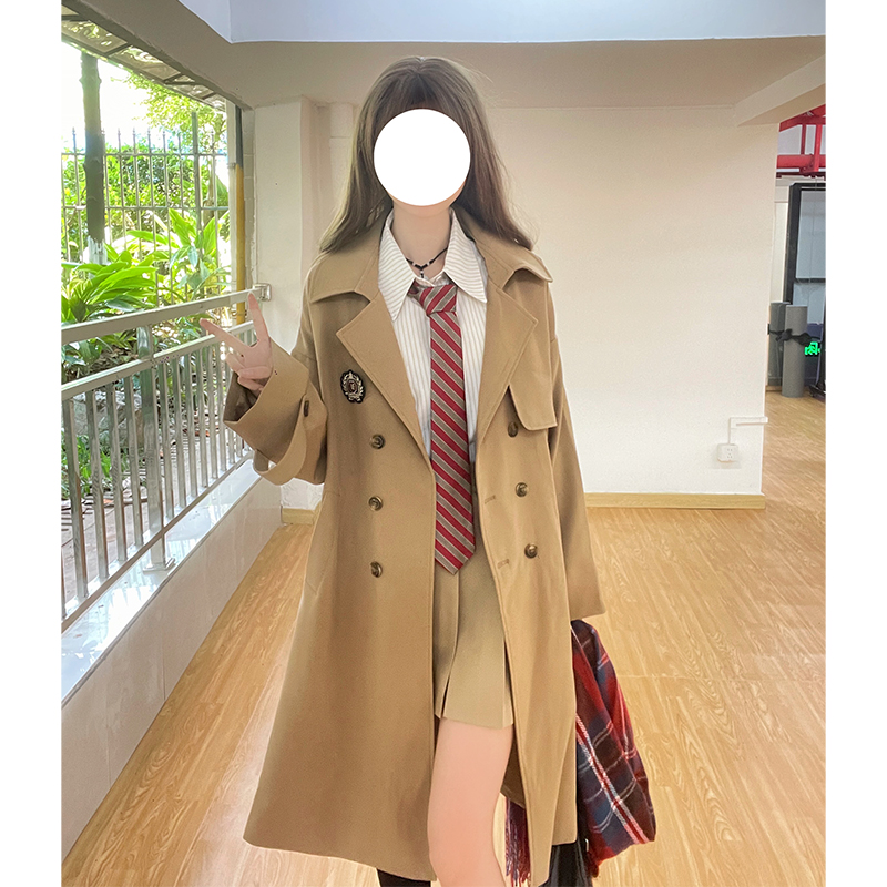 布丁熊原创JK制服学院风长款风衣女气质显瘦百搭小个子短款外套
