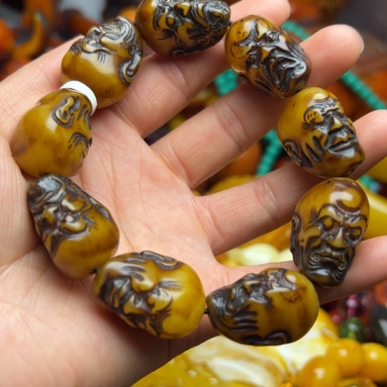 琥珀（花珀）手串未镶嵌蜜蜡