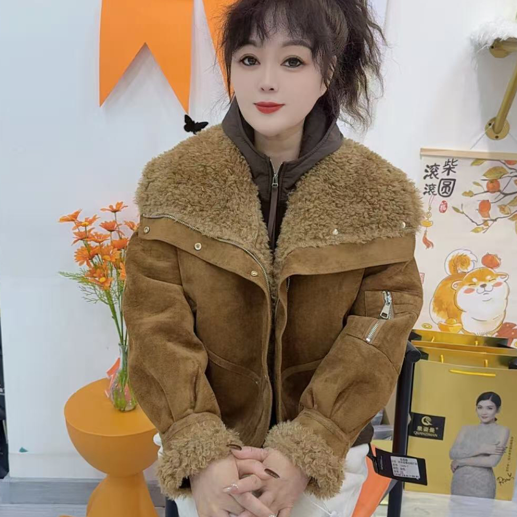 婆婆严选 秋冬厚款外套女大翻领宽松显瘦洋气短外套