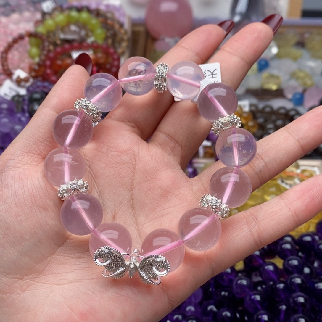 水晶手串未镶嵌天然粉水晶