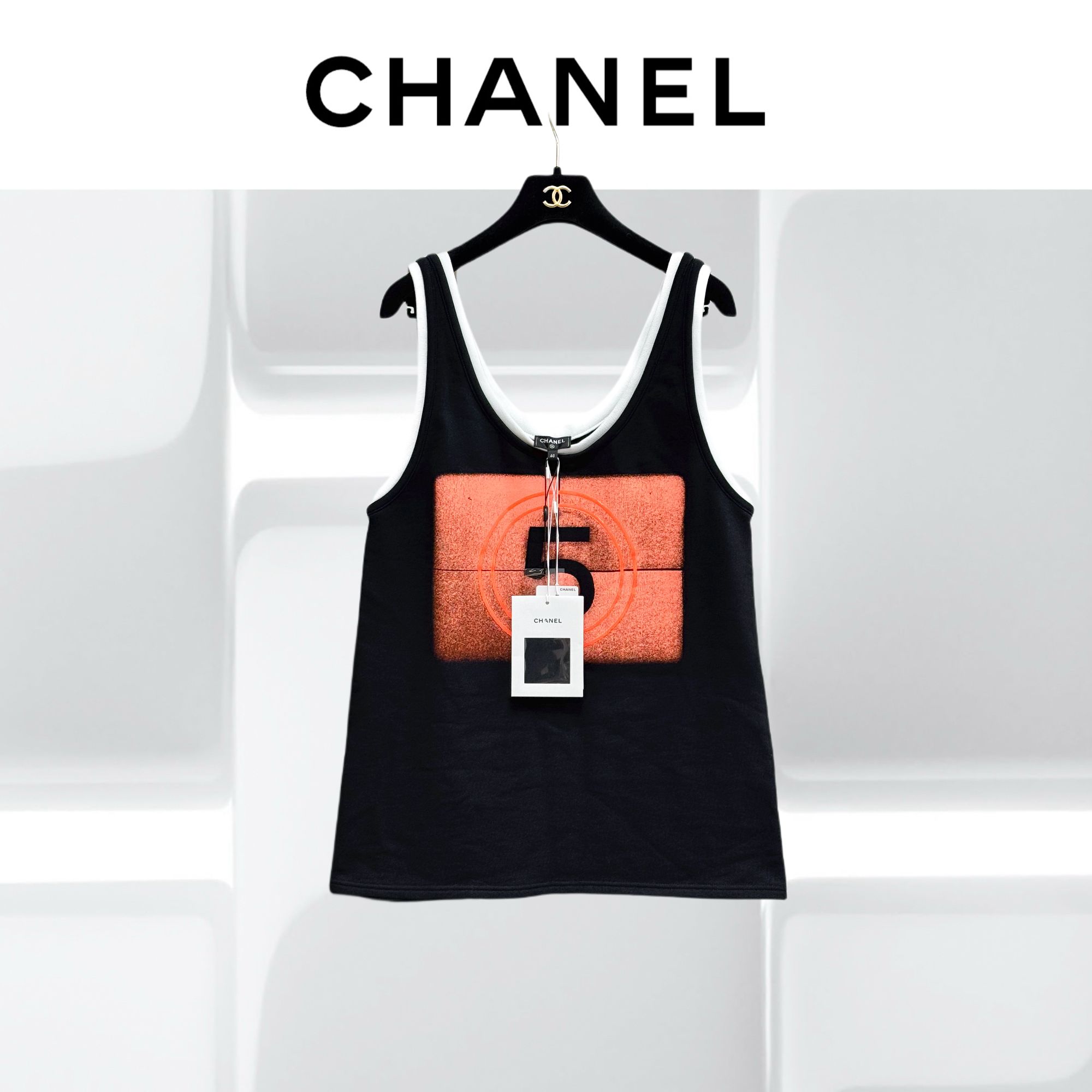 99新 Chanel/香奈儿 40码21S黑色拼绿色数字5背心 