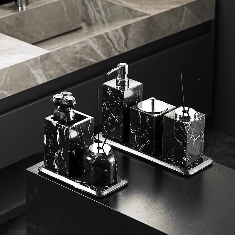 酒店风卫生间大理石洗漱用品收纳套件高档样板房洗手液香薰瓶摆件