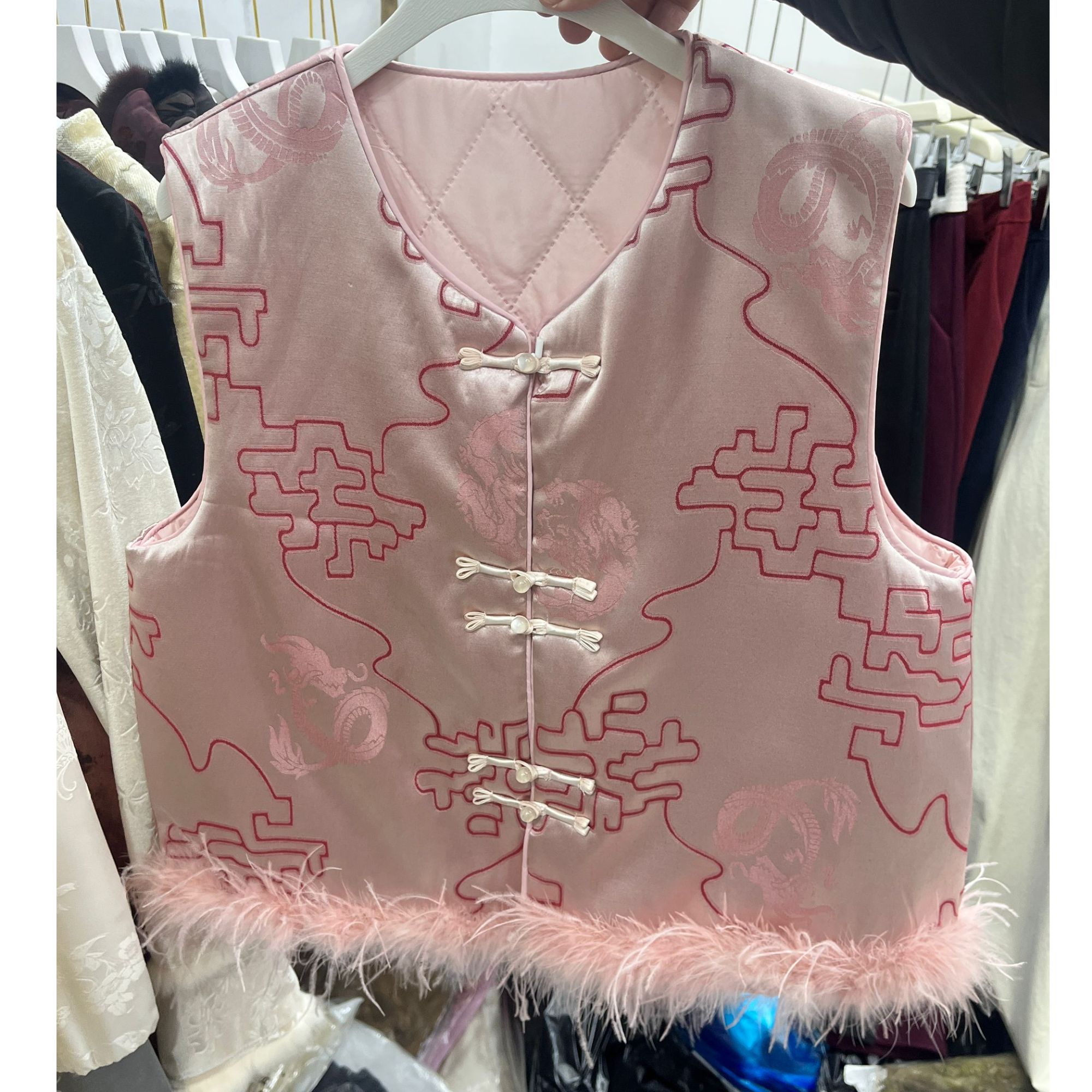 提花无袖圆领两面上衣唐装薄款女士国风冬款常规款秋冬碎花