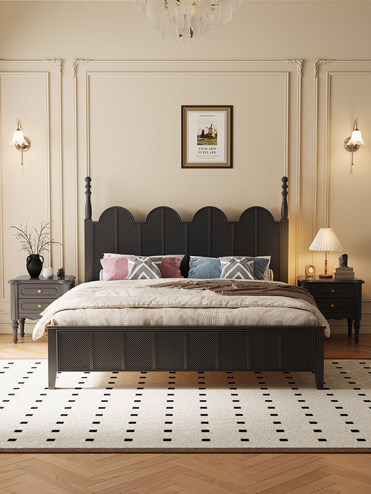 法式复古实木床别墅简约主卧室轻奢高箱创意美式新中式