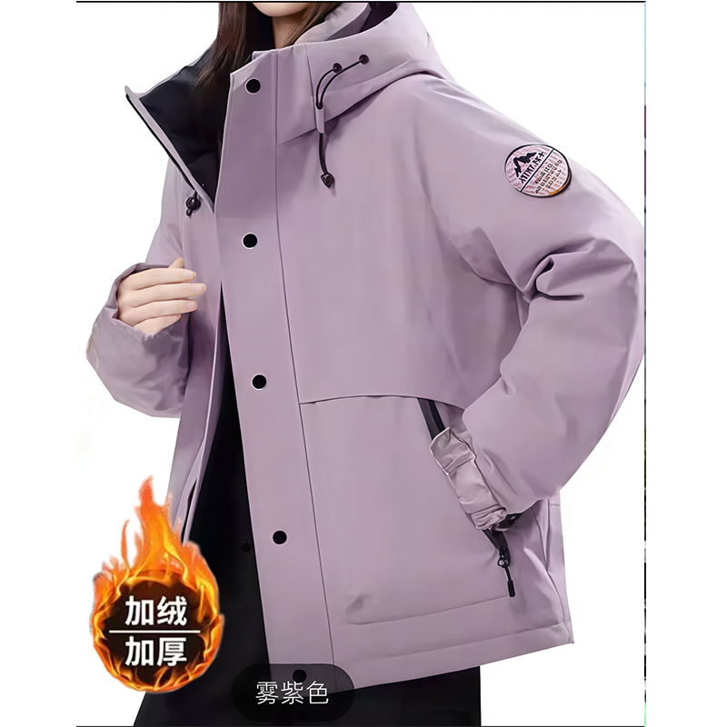 【小火炉大毛冲锋衣】2025冬季新款连帽中长显瘦巨厚百搭外套25126